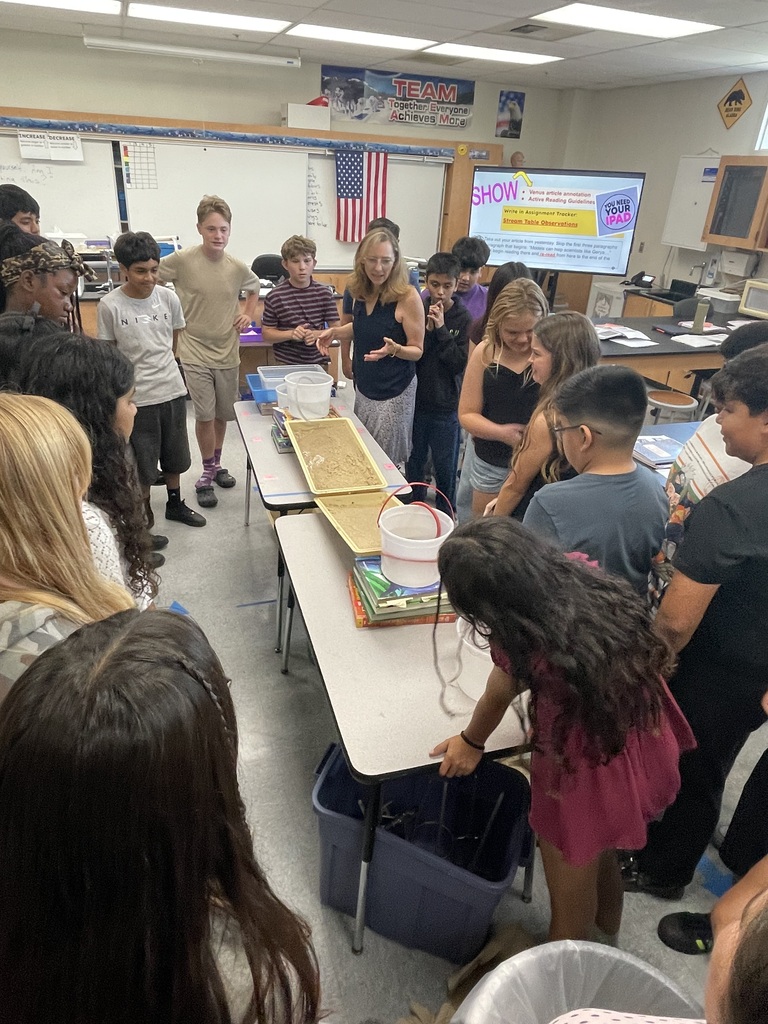 Teacher walking students through the process of the sand and water model