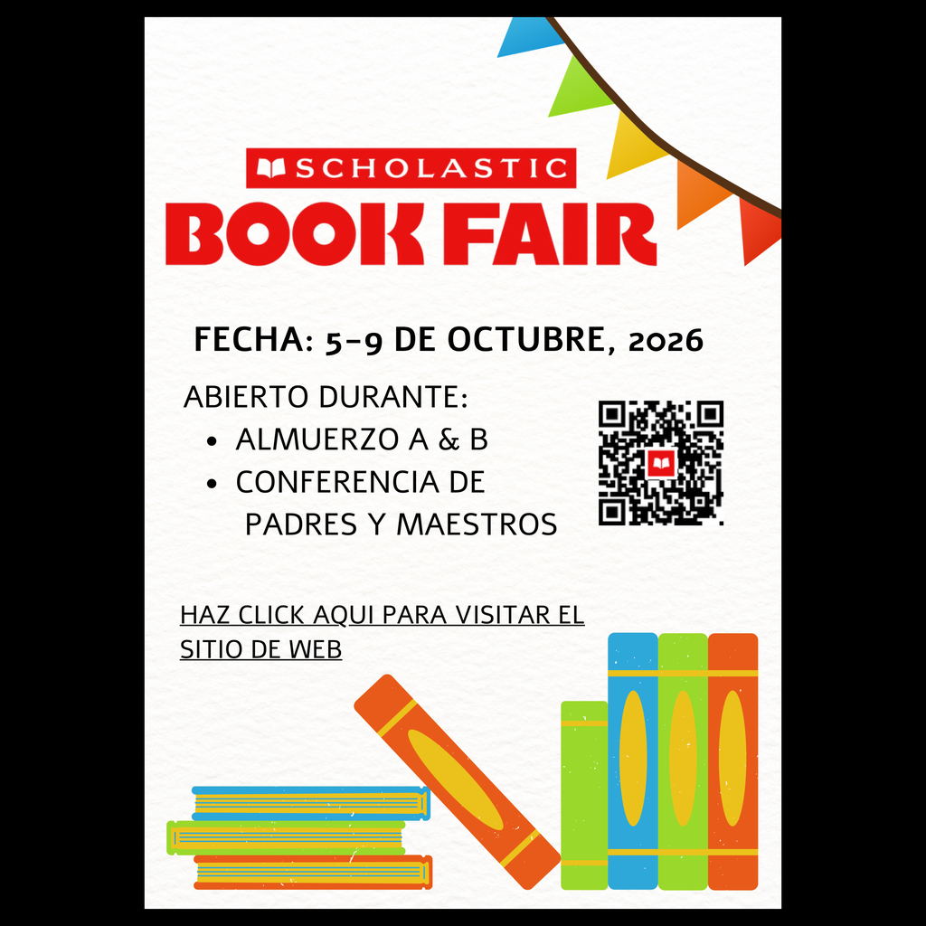 A Spanish language flyer with details for the Scholastic Book Fair at Mission Middle School