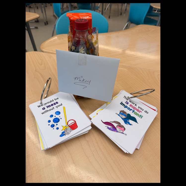 Some appreciation cards and a gift from our Social Committee for Mr. Mikey
