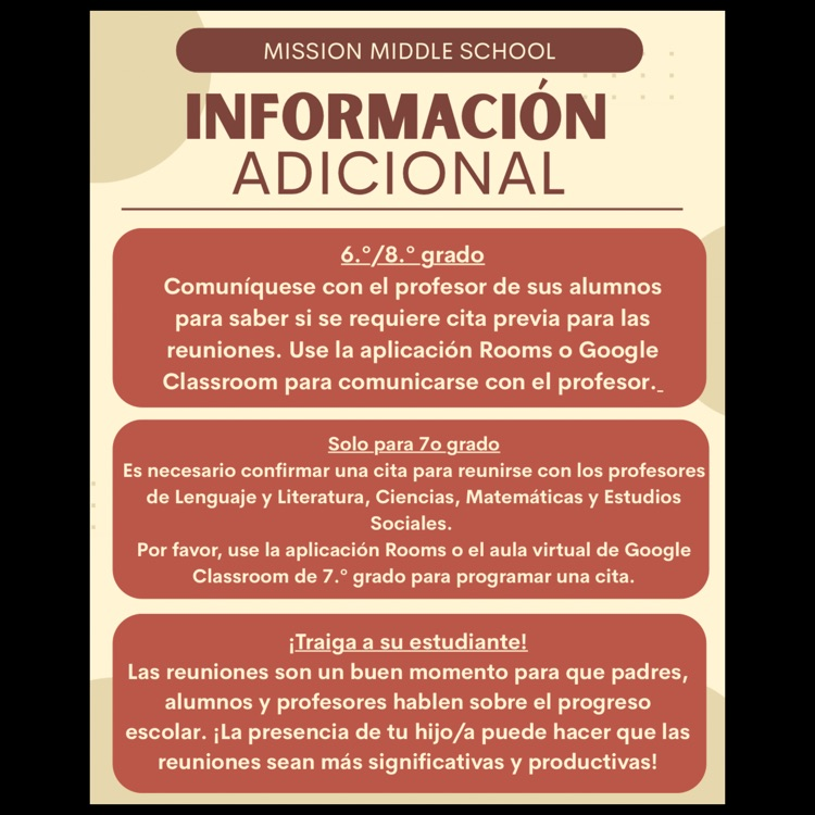 A Spanish language flyer with additional grade-level specific information for this year’s Parent Conferences