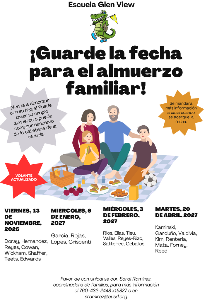Glen View Save the Date for Family. Lunch Day Flyer in Spanish 