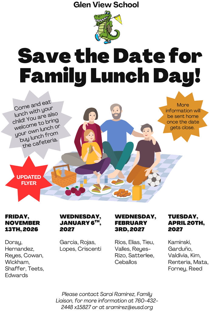 Glen View Save the Date for Family. Lunch Day Flyer in English 
