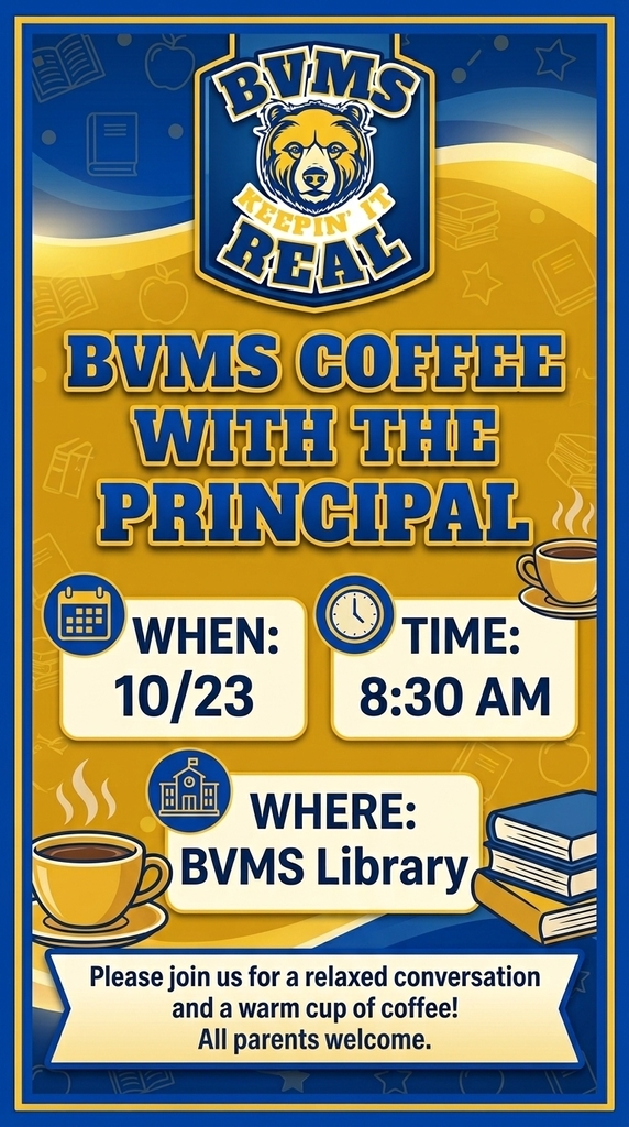 flyer for coffee with the principal on 10/23 at 8:30 AM in library.