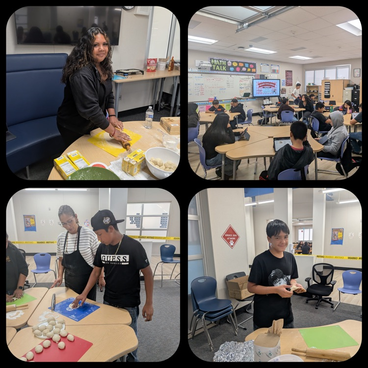 A collage of Period 1 students helping to make tortillas on Tortilla Day