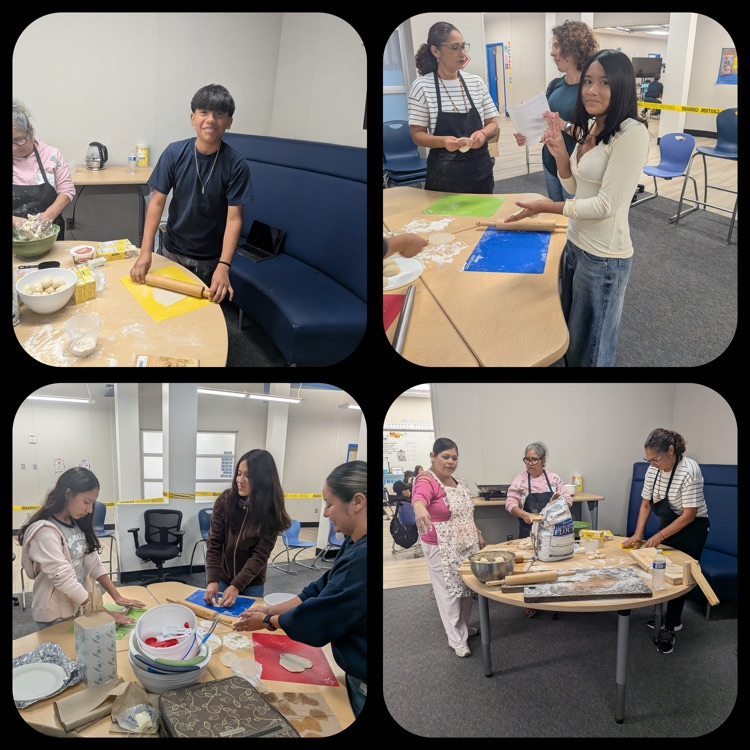 A collage of Period 2 students helping to make tortillas on Tortilla Day
