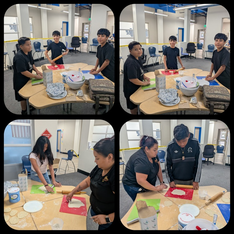 A collage of Period 8 students helping to make tortillas on Tortilla Day