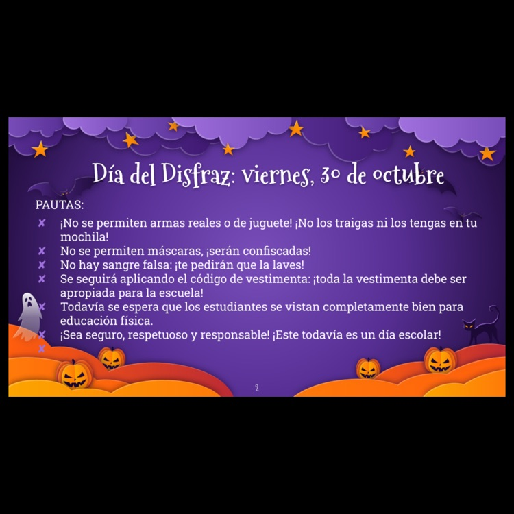 Spanish-language guidelines for Costume Day