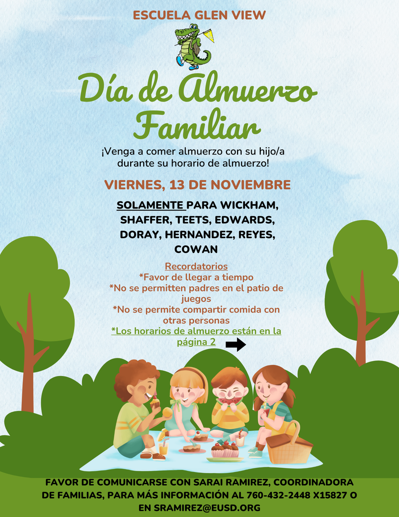 Glen View Family Lunch Day November 13th Flyer in Spanish 