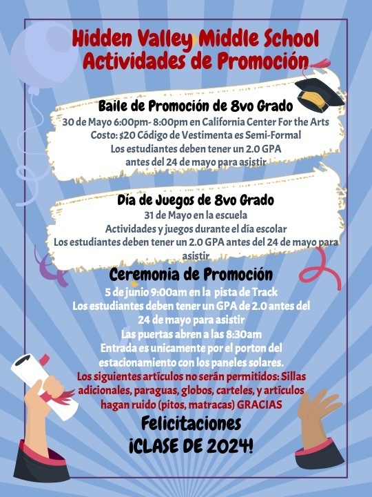8th Grade Promotion Activities/Actividades de Promoción de 8vo Grado