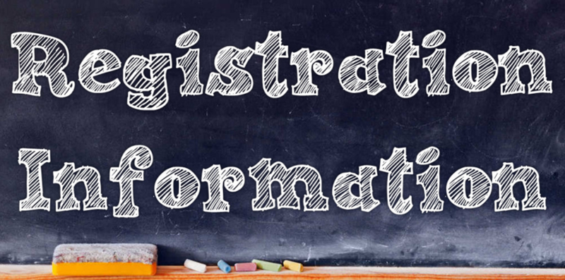 Chalkboard with "Registration Information" written in large, white, chalk-style letters.