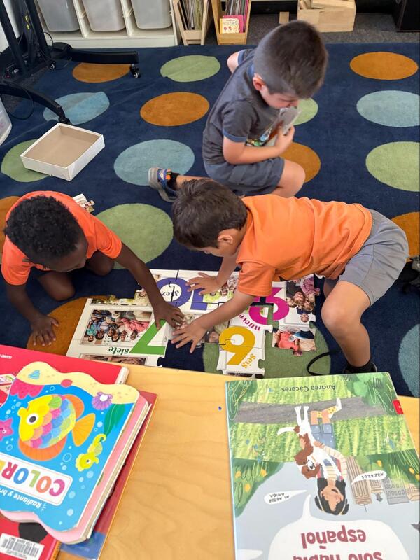 Students play a game in a classroom.