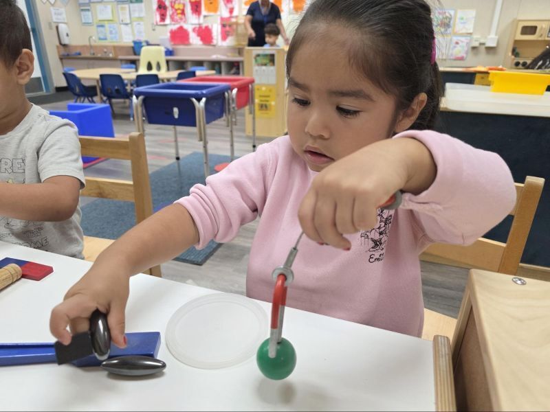 A preschool science learns through scientific play.