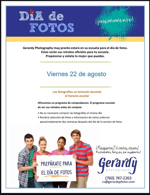 Flyer in Spanish about School Picture Day 