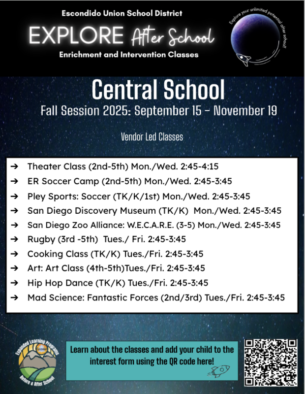 EXPLORE After School - Enrichment and Intervention Classes Flyer