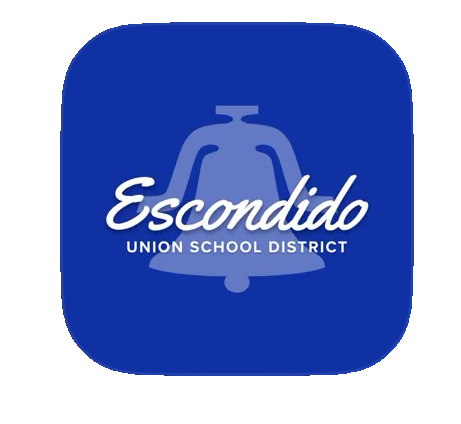 Logo of Escondido Union School District with a blue bell and white text.