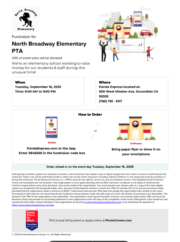 Panda Express dine out flyer