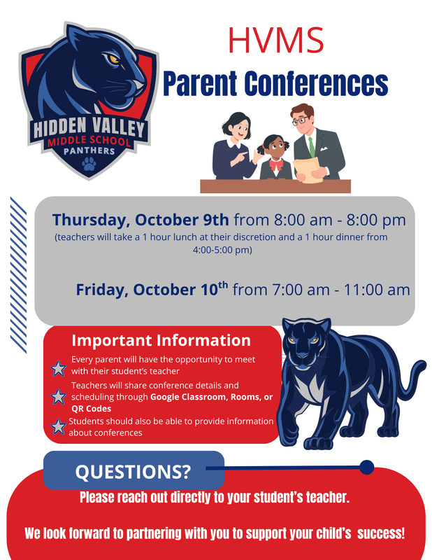 Flyer about conferences at Hidden Valley Middle School.
