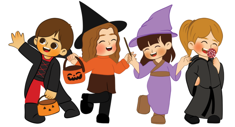 A group of kids in halloween clothing