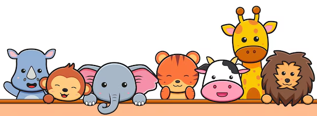 A group of animals on a shelf