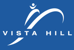 A blue and white Vista Hill logo