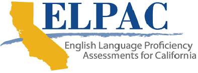 Logo for the English Language Proficiency Assessments for California (ELPAC). The design features a gold silhouette of the state of California.