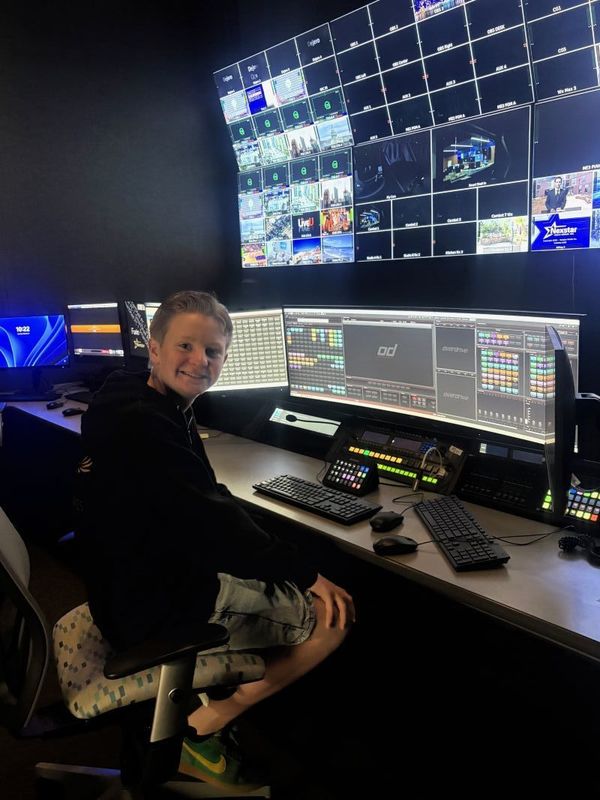 A Bear Valley TV Student is pictured in the Technology Booth.