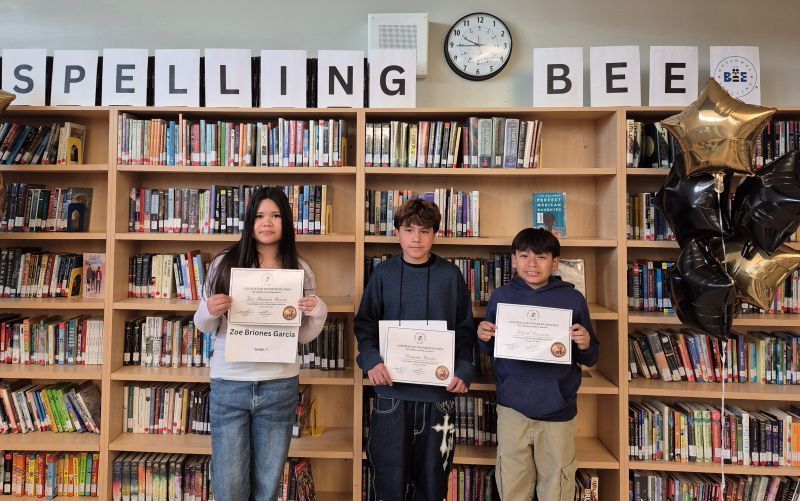 Mission Middle School students, Champion Dominic Garcia, and Runner-up, Zoe Briones Garcia  pose.