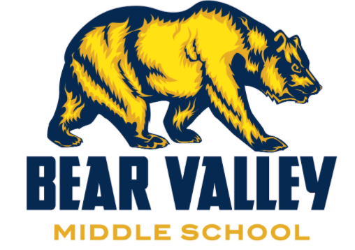 Logo of a yellow and dark blue bear above the text "Bear Valley Middle School."