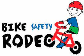 Bike Safety Rodeo illustration with a cartoon person on a bicycle