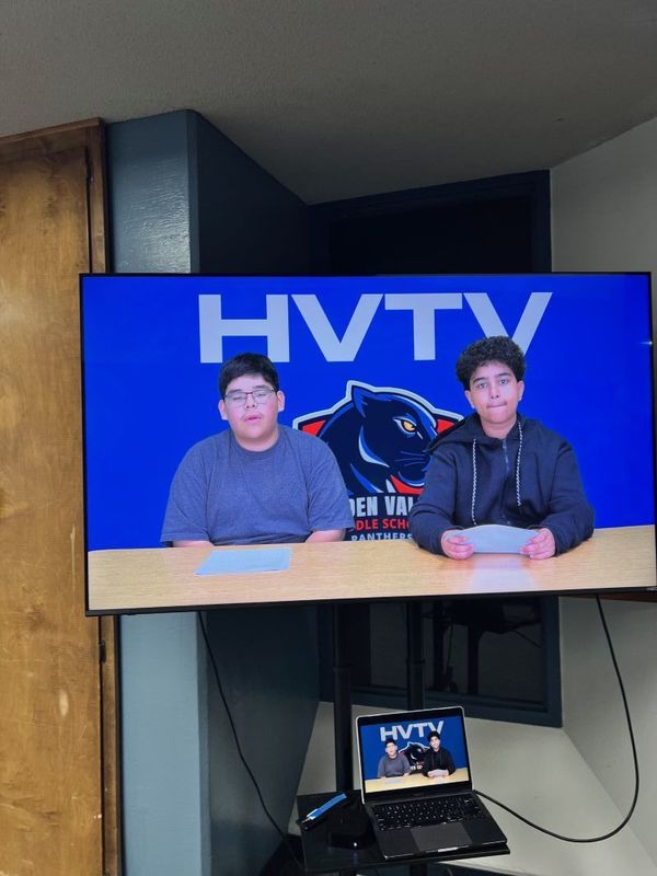 Hidden Valley Middle School Student anchors present Hidden Valley TV.