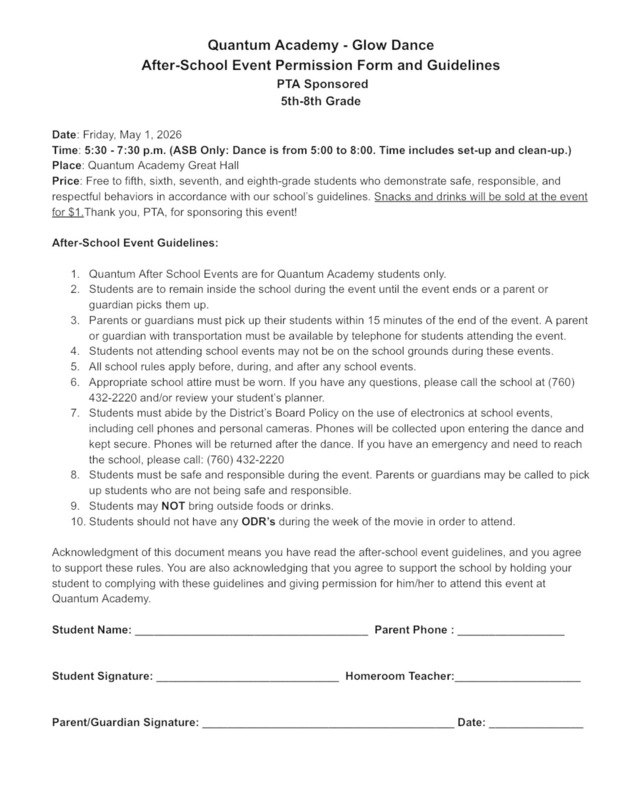 5th-8th Glow Dance Permission Slip 