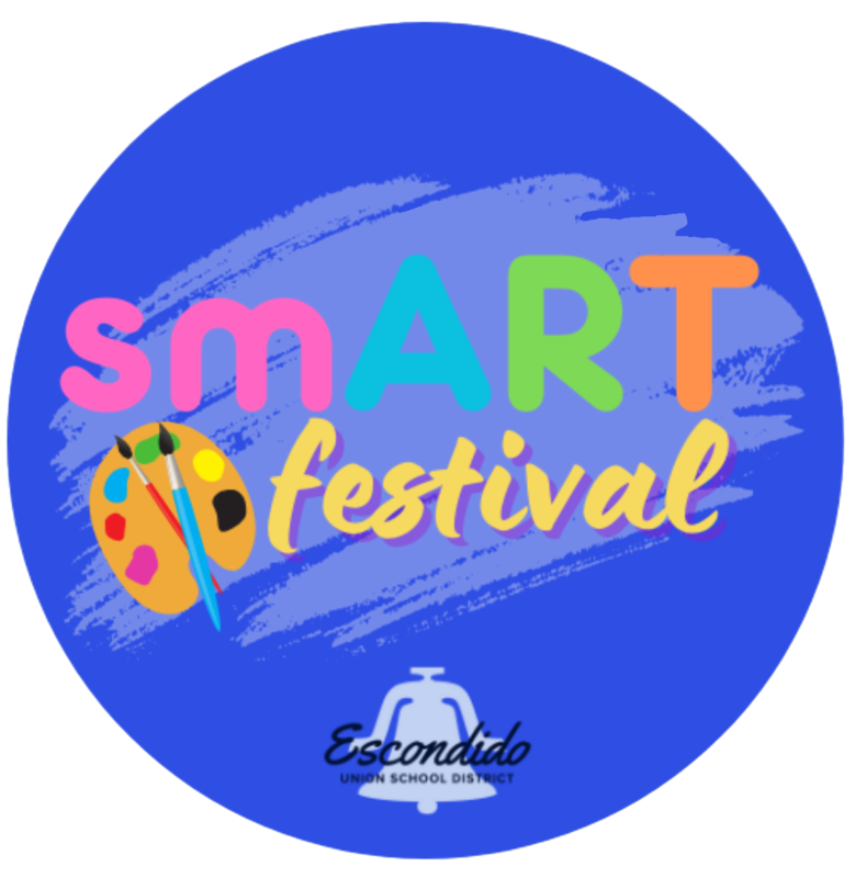 A blue circle with a paint palette and brush with the words smArt Festival