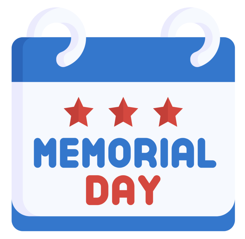 A calendar with red and blue text that says "Memorial Day"
