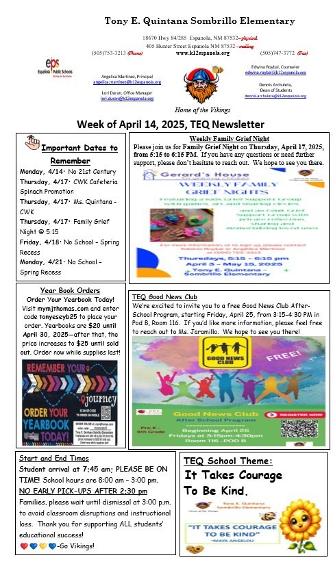 Newsletter for the Week of 4/14/25