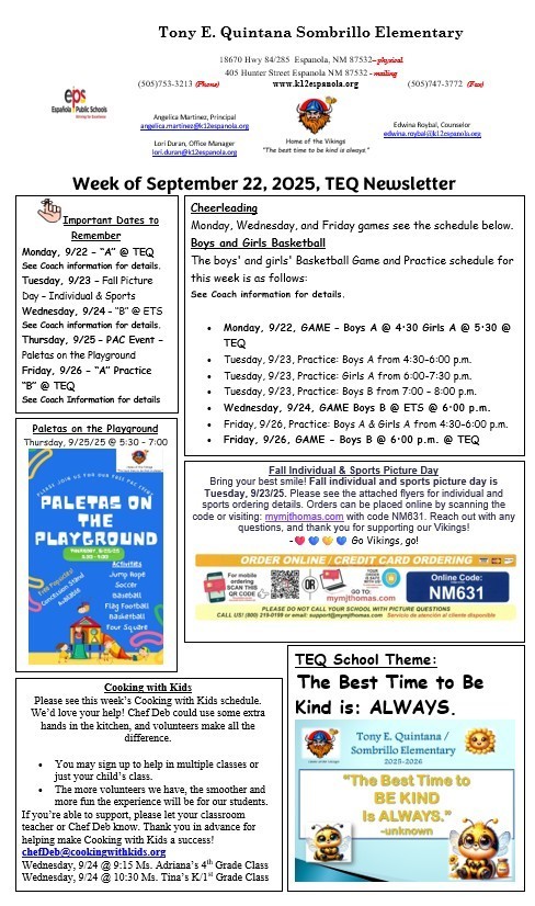 TEQ Newsletter & Flyers Week of 9/22/25