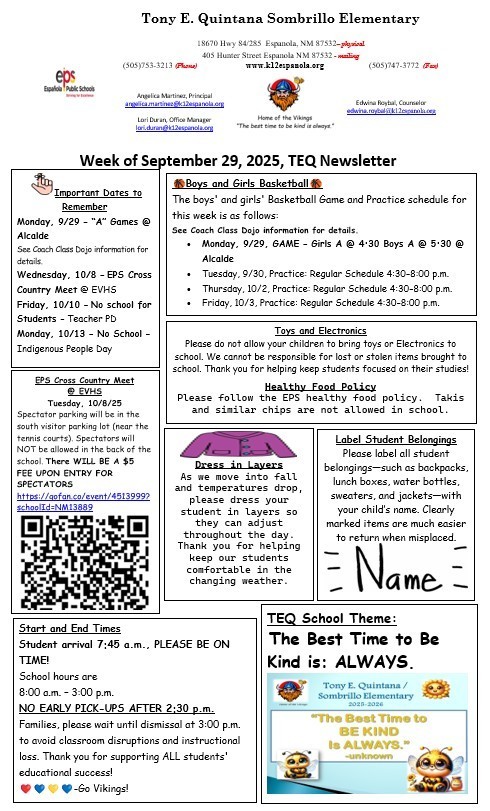 TEQ Newsletter & Flyers Week of 9/29/25