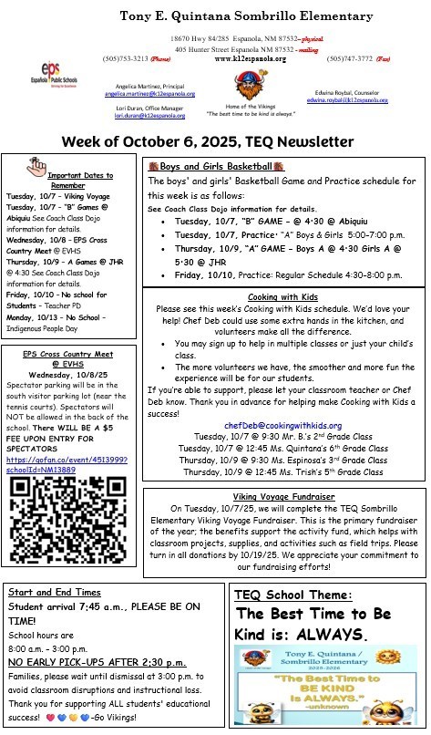 TEQ Newsletter & Flyers Week of 10/6/25
