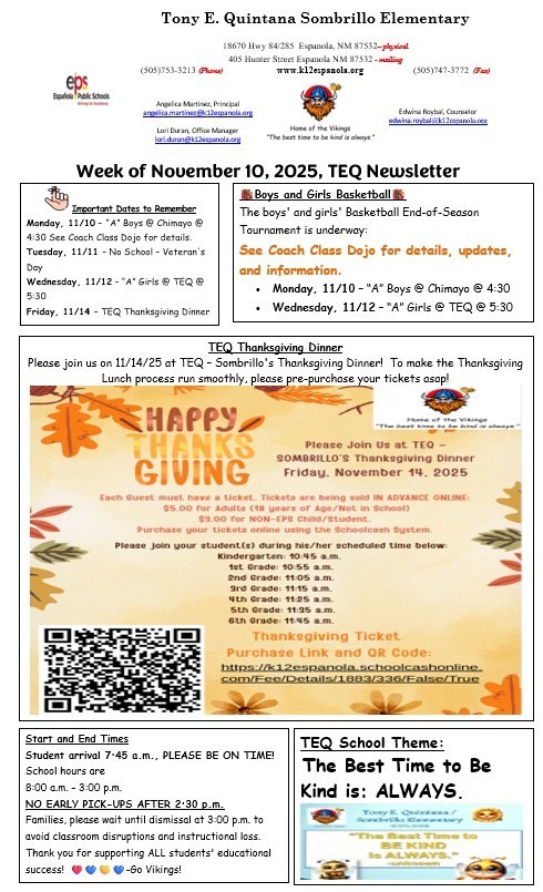 TEQ Newsletter & Flyers Week of 11/10/25