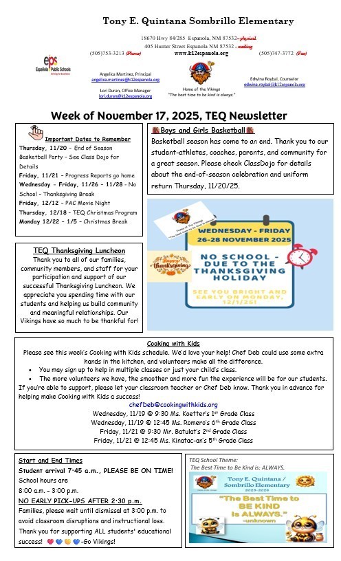 TEQ Newsletter & Flyers Week of 11/17/25