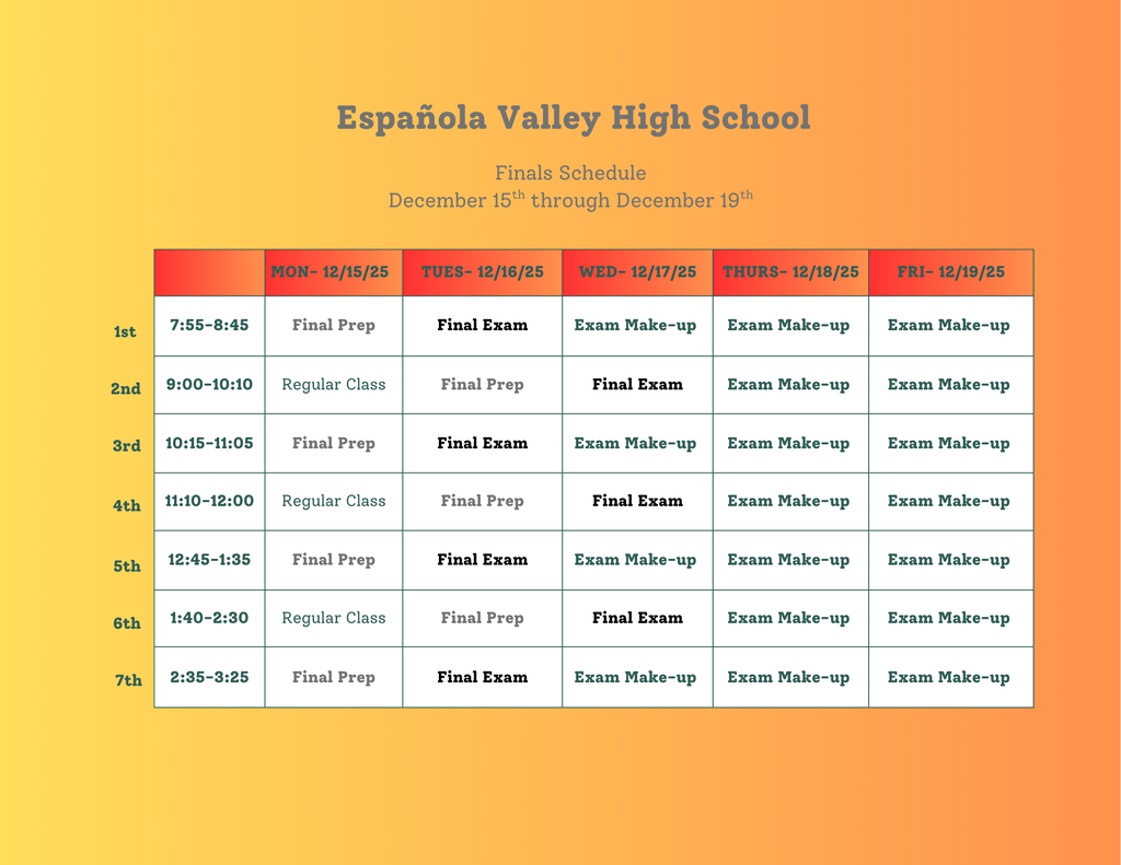 Finals Schedule