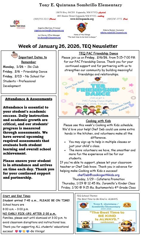 TEQ Newsletter & Flyers Week of 01 26 26