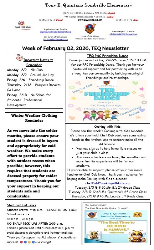 TEQ Newsletter & Flyers Week of 2/2/26
