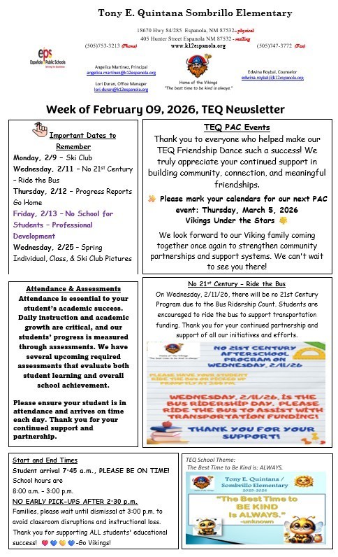 TEQ Newsletter & Flyers Week of 2/9/26