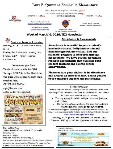 Newsletter for the Week of 3/16/26