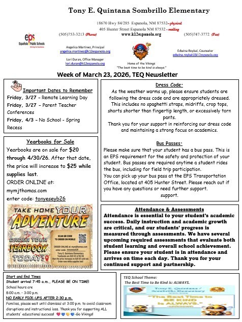 TEQ Newsletter & Flyers Week of 3/23/26