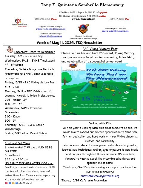 TEQ Newsletter & Flyers Week of 05/11/26