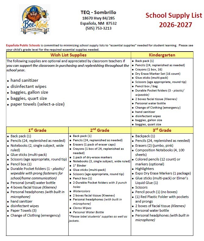 TEQ School Supply List Pg 1