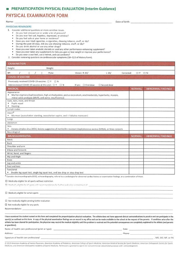 26 27 Sports Physical Forms