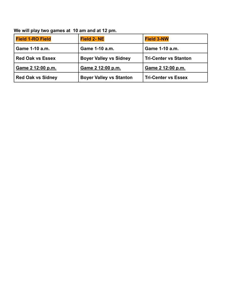 Red Oak game times
