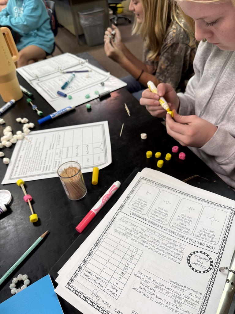 close up of students coloring marshmallows for the 3D molecules